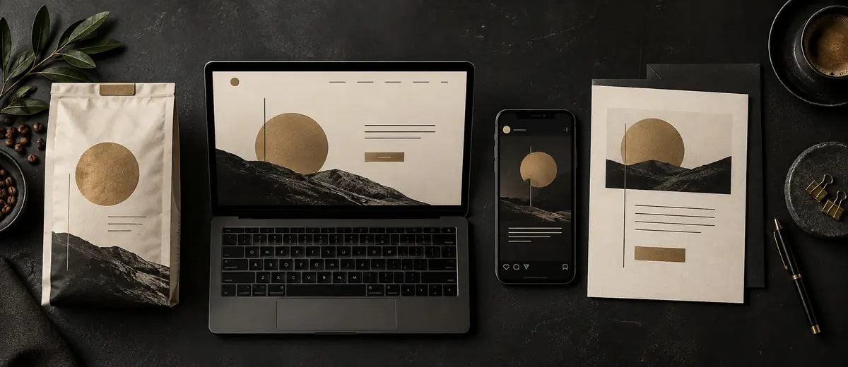 Repeated brand signals connecting packaging, website, social content and customer communication