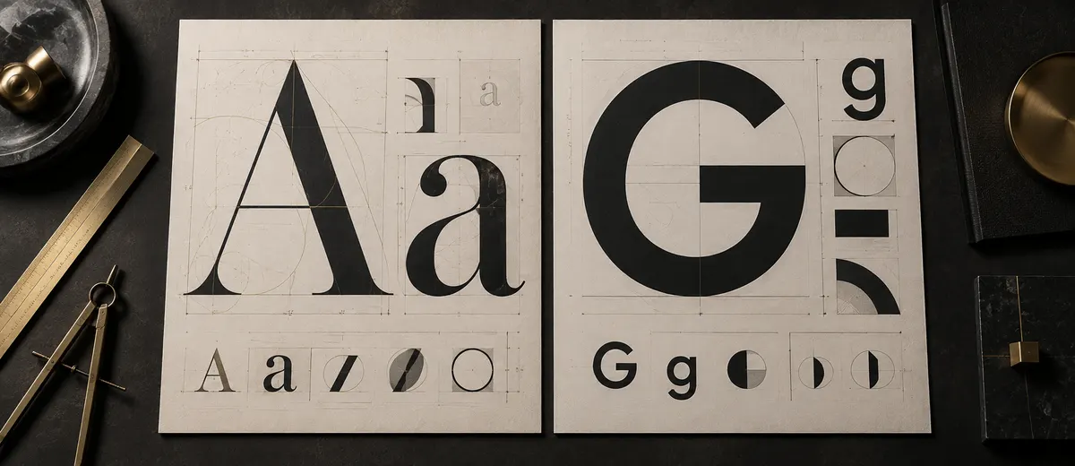 Close-up typography comparison showing compatible x-height, curves and stroke rhythm between contrasting fonts