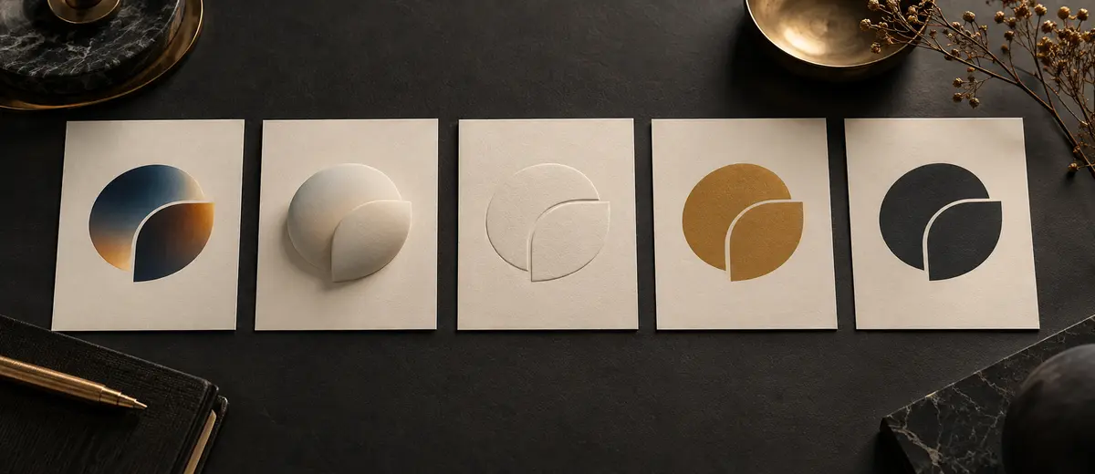 Brand identity color study showing dimensional gradient treatments beside accessible flat-color logo variants