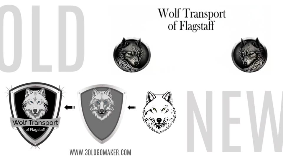 Wolf Transport logo development from early ideas to shield identity